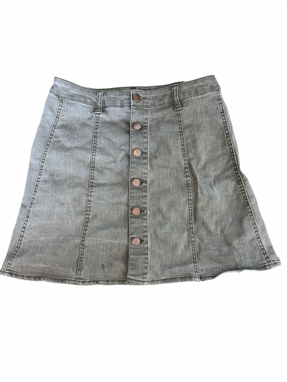 Grey Denim High Wasted Button-Front A-Line Skirt Fall Perfect 10/ M